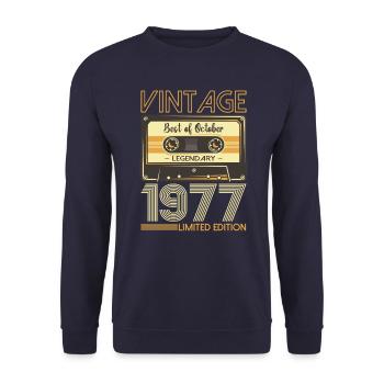 46th Birthday Cassette October Vintage 1977 Tape - Unisex Sweatshirt - navy - Front - Alina (178cm) & Michal (187cm)