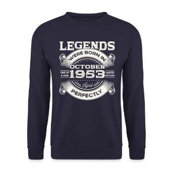 Oktober Jahrgang 1953 70. Geburtstag Geschenk - Unisex Pullover - Navy - Vorne - Alina (178cm) & Michal (187cm)