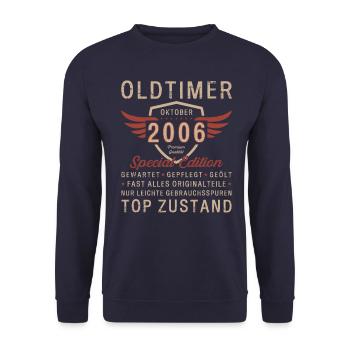 17. Geburtstag Oldtimer Oktober Jahrgang 2006 - Unisex Pullover - Navy - Vorne - Alina (178cm) & Michal (187cm)