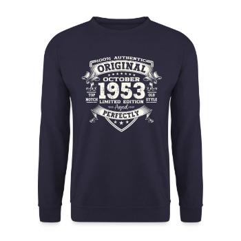 70th Birthday Gift Husband October Vintage 1953 - Unisex Sweatshirt - navy - Front - Alina (178cm) & Michal (187cm)