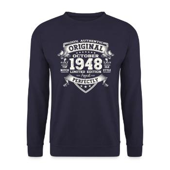 75th Birthday Gift Husband October Vintage 1948 - Unisex Sweatshirt - navy - Front - Alina (178cm) & Michal (187cm)