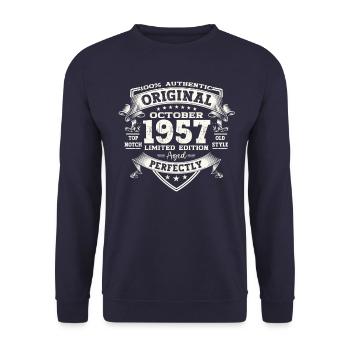 66th Birthday Gift Husband October Vintage 1957 - Unisex Sweatshirt - navy - Front - Alina (178cm) & Michal (187cm)