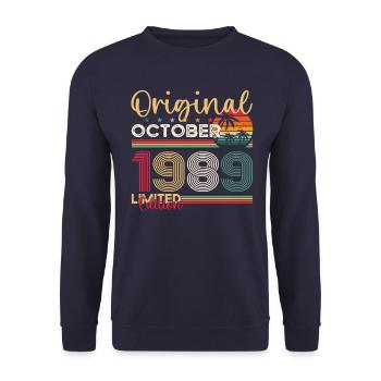 34th Birthday Husband Original October Vintage 1989 - Unisex Sweatshirt - navy - Front - Alina (178cm) & Michal (187cm)