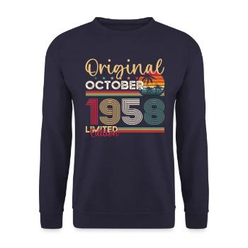65e anniversaire mari Original Octobre Millésime 1958 - Sweat-shirt Unisexe - marine - Devant - Alina (178cm) & Michal (187cm)