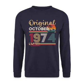 49th Birthday Husband Original October Vintage 1974 - Unisex Sweatshirt - navy - Front - Alina (178cm) & Michal (187cm)