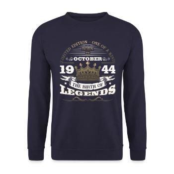 80e anniversaire homme légendaire octobre Vintage 1944 - Sweat-shirt Unisexe - marine - Devant - Alina (178cm) & Michal (187cm)