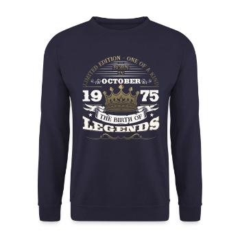48th Birthday Man Legendary October Vintage 1975 - Unisex Sweatshirt - navy - Front - Alina (178cm) & Michal (187cm)