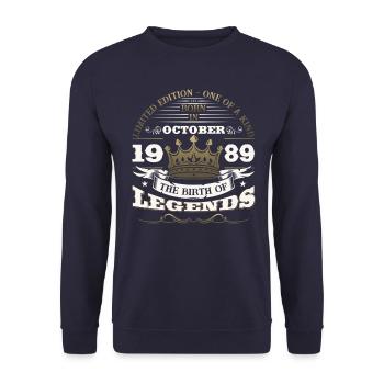 34e anniversaire mari légendaire octobre Vintage 1989 - Sweat-shirt Unisexe - marine - Devant - Alina (178cm) & Michal (187cm)