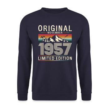 66th Birthday Original November Born 1957 - Unisex Sweatshirt - navy - Front - Alina (178cm) & Michal (187cm)