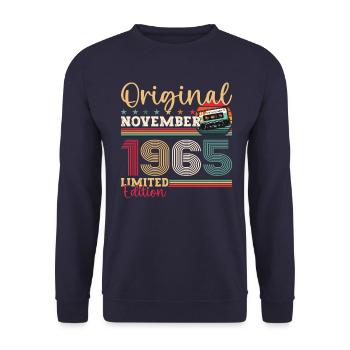 58th Birthday November Vintage 1965 Cassette Tape - Unisex Sweatshirt - navy - Front - Alina (178cm) & Michal (187cm)