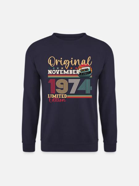 49. Geburtstag November Jahrgang 1974 Kassette - Unisex Pullover - Navy