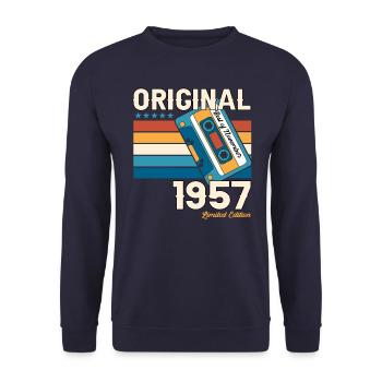 Cassette du 66e anniversaire novembre Vintage 1957 - Sweat-shirt Unisexe - marine - Devant - Alina (178cm) & Michal (187cm)