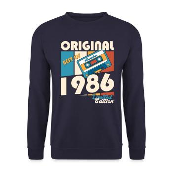 37e anniversaire Cassette Novembre Vintage 1986 - Sweat-shirt Unisexe - marine - Devant - Alina (178cm) & Michal (187cm)