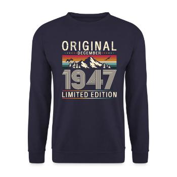 76e anniversaire Original Décembre Né 1947 - Sweat-shirt Unisexe - marine - Devant - Alina (178cm) & Michal (187cm)