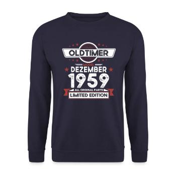 64th Birthday Classic Car December Vintage 1959 - Unisex Sweatshirt - navy - Front - Alina (178cm) & Michal (187cm)