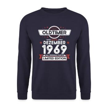 54th Birthday Classic Car December Vintage 1969 - Unisex Sweatshirt - navy - Front - Alina (178cm) & Michal (187cm)