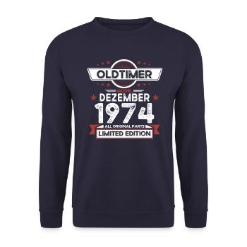 49th Birthday Classic Car December Vintage 1974 - Unisex Sweatshirt - navy - Front - Alina (178cm) & Michal (187cm)