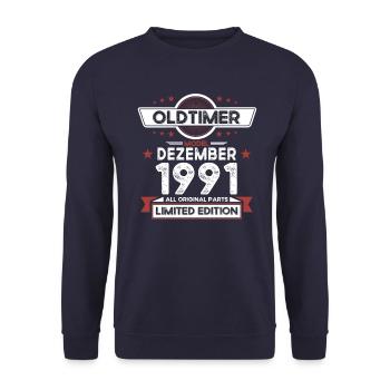 32. Geburtstag Oldtimer Dezember Jahrgang 1991 - Unisex Pullover - Navy - Vorne - Alina (178cm) & Michal (187cm)