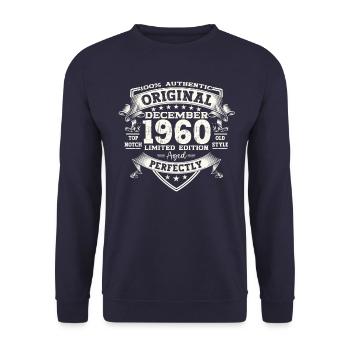 63e anniversaire Vintage Décembre Vintage des années 1960 - Sweat-shirt Unisexe - marine - Devant - Alina (178cm) & Michal (187cm)