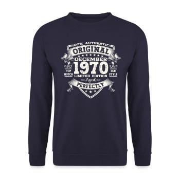 Décembre Vintage des années 1970 53e anniversaire Vintage - Sweat-shirt Unisexe - marine - Devant - Alina (178cm) & Michal (187cm)