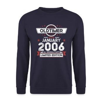 18. Geburtstag Oldtimer Januar Jahrgang 2006 - Unisex Pullover - Navy - Vorne - Alina (178cm) & Michal (187cm)