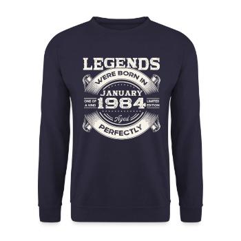 40th birthday Legendary since January Born in 1984 - Unisex Sweatshirt - navy - Front - Alina (178cm) & Michal (187cm)