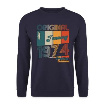 50e anniversaire Cassette janvier Vintage 1974 - Sweat-shirt Unisexe - marine - Devant - Alina (178cm) & Michal (187cm)