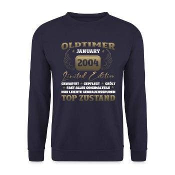 20. Geburtstag Oldtimer Januar Jahrgang 2004 - Unisex Pullover - Navy - Vorne - Alina (178cm) & Michal (187cm)