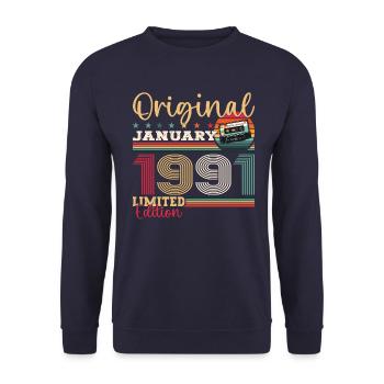 33e anniversaire Cassette janvier Vintage 1991 - Sweat-shirt Unisexe - marine - Devant - Alina (178cm) & Michal (187cm)