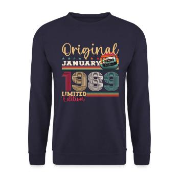 35e anniversaire Cassette janvier Vintage 1989 - Sweat-shirt Unisexe - marine - Devant - Alina (178cm) & Michal (187cm)