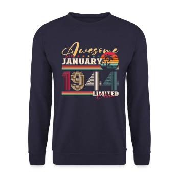 80e anniversaire janvier Vintage 1944 génial - Sweat-shirt Unisexe - marine - Devant - Alina (178cm) & Michal (187cm)