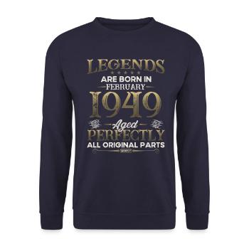 75th Birthday February Vintage Legendary Since 1949 - Unisex Sweatshirt - navy - Front - Alina (178cm) & Michal (187cm)