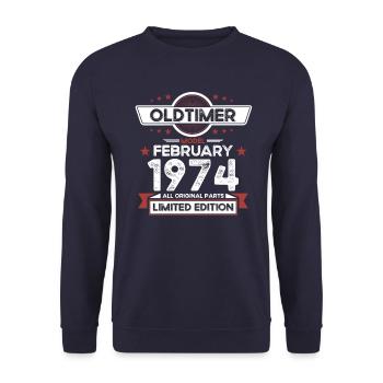 50th Birthday Classic Car February Vintage 1974 - Unisex Sweatshirt - navy - Front - Alina (178cm) & Michal (187cm)
