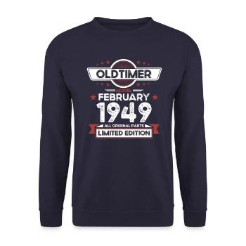 75e anniversaire Vintage Février Millésime 1949 - Sweat-shirt Unisexe - marine - Devant - Alina (178cm) & Michal (187cm)