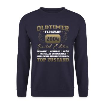 20. Geburtstag Oldtimer Februar Jahrgang 2004 - Unisex Pullover - Navy - Vorne - Alina (178cm) & Michal (187cm)