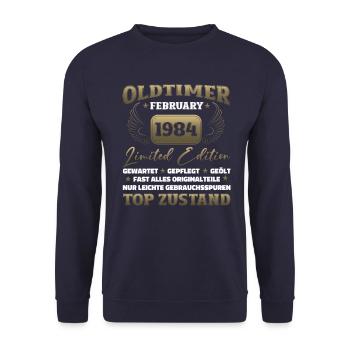 40th Birthday Classic Car February 1984 - Unisex Sweatshirt - navy - Front - Alina (178cm) & Michal (187cm)