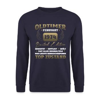 50th Birthday Classic Car February Vintage 1974 - Unisex Sweatshirt - navy - Front - Alina (178cm) & Michal (187cm)