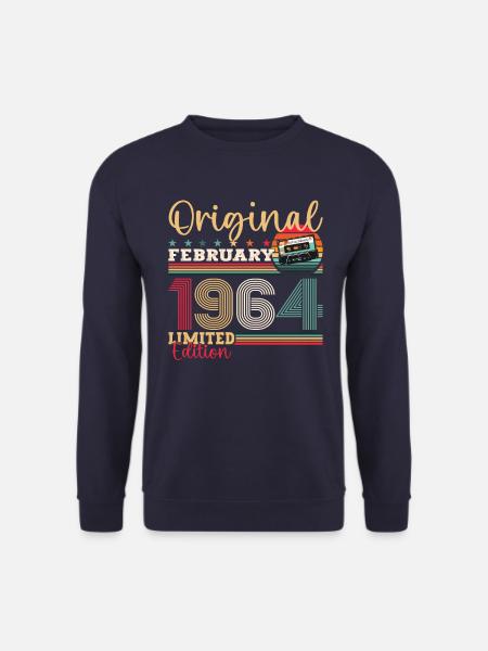 60th Birthday Husband February Vintage 1964 Cassette Tape - Unisex Sweatshirt - navy