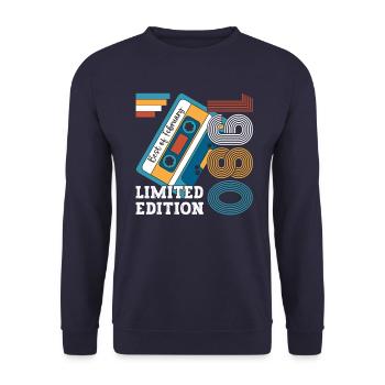 44th Birthday Husband February 1980 Mixtape Cassette - Unisex Sweatshirt - navy - Front - Alina (178cm) & Michal (187cm)
