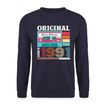33e anniversaire mari février 1991 Mixtape Cassette - Sweat-shirt Unisexe - marine - Devant - Alina (178cm) & Michal (187cm)