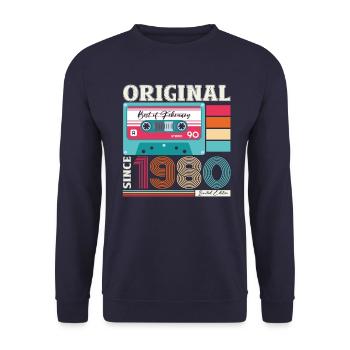 44th Birthday Husband February 1980 Mixtape Cassette - Unisex Sweatshirt - navy - Front - Alina (178cm) & Michal (187cm)