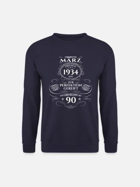 90. Geburtstag Mann Original März Jahrgang 1934 - Unisex Pullover - Navy