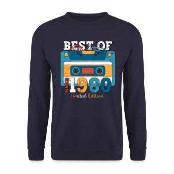 44th Birthday Man best of March 1980 cassette tape - Unisex Sweatshirt - navy - Front - Alina (178cm) & Michal (187cm)