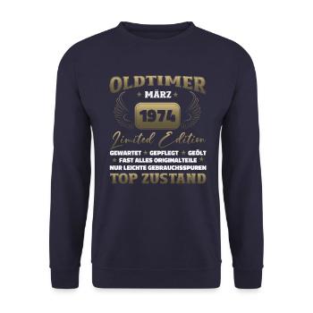 50th Birthday Man Vintage March Vintage 1974 - Unisex Sweatshirt - navy - Front - Alina (178cm) & Michal (187cm)
