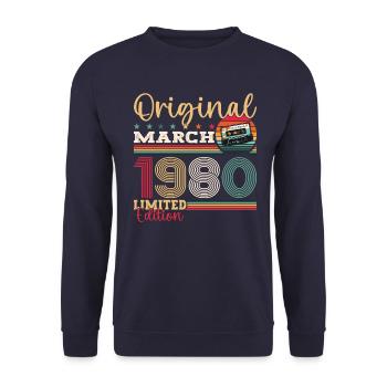 44th Birthday Husband March 1980 Mixtape Cassette - Unisex Sweatshirt - navy - Front - Alina (178cm) & Michal (187cm)