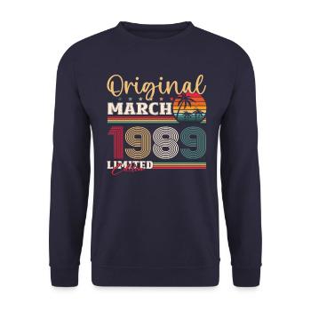 35e anniversaire mari mars Vintage 1989 cassette - Sweat-shirt Unisexe - marine - Devant - Alina (178cm) & Michal (187cm)