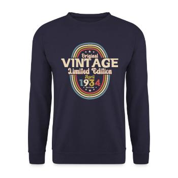 90e anniversaire cadeau mari avril Vintage 1934 - Sweat-shirt Unisexe - marine - Devant - Alina (178cm) & Michal (187cm)