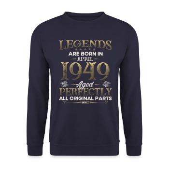 75th Birthday Gift Man Legendary Since 1949 - Unisex Sweatshirt - navy - Front - Alina (178cm) & Michal (187cm)