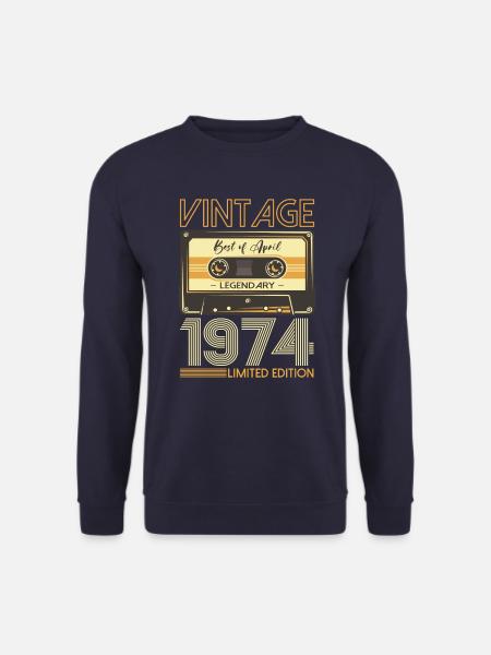 50th Birthday Husband April Vintage 1974 Cassette Tape - Unisex Sweatshirt - navy