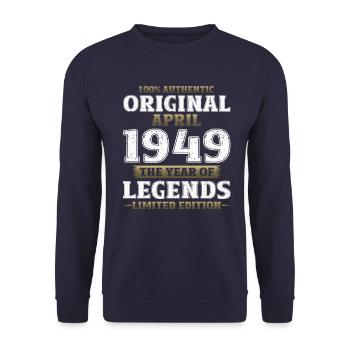 75th Birthday Gift Husband Legendary Since 1949 - Unisex Sweatshirt - navy - Front - Alina (178cm) & Michal (187cm)